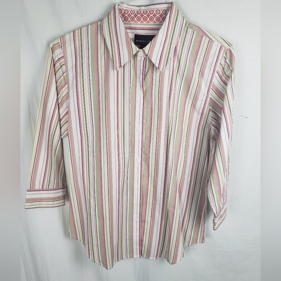 Robert Louis Striped 3/4 Length Sleeve Button Down Shirt Sz M - Picture 2 of 7